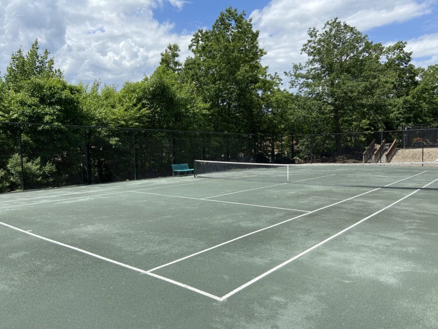 Empty tennis court with green surface.