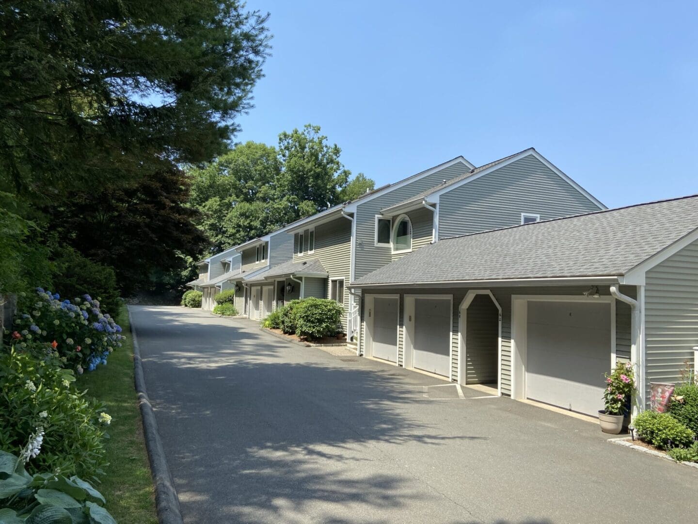 Row of houses with attached garages.