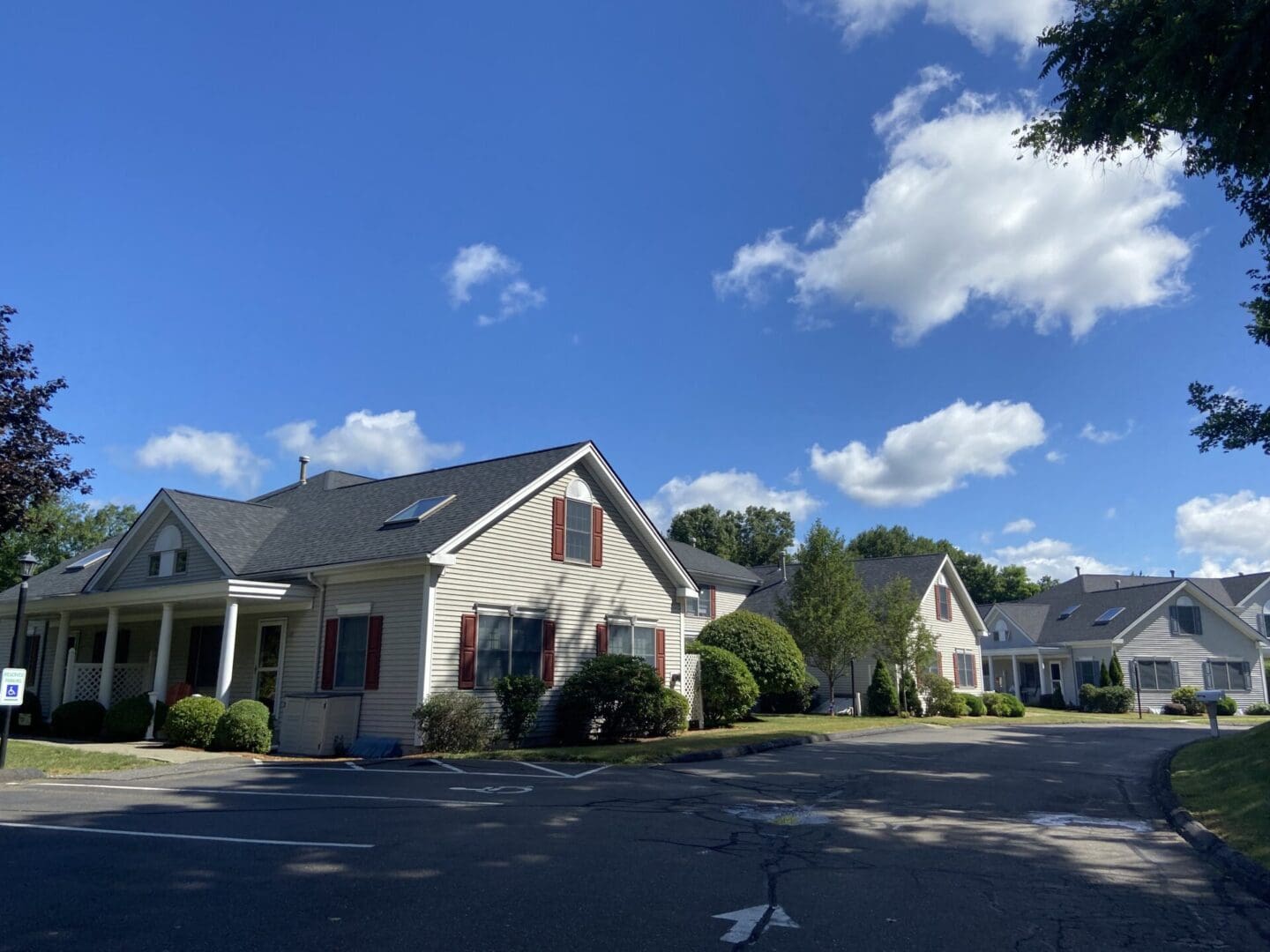 Suburban homes with a blue sky.