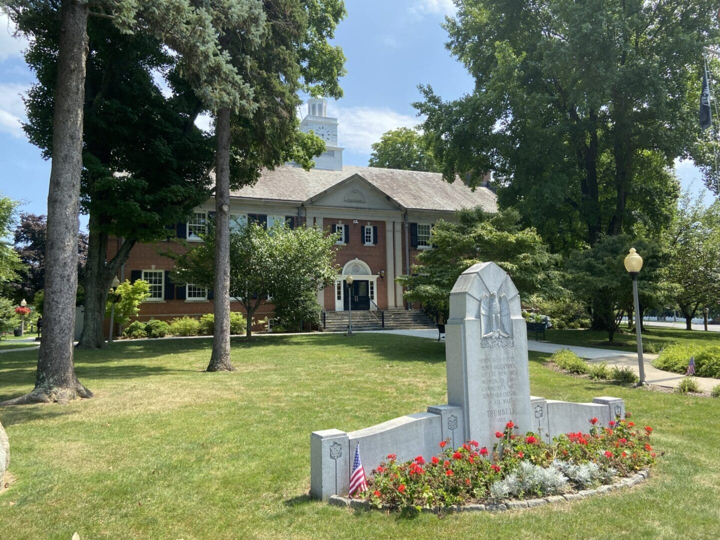 Town hall with a war memorial.