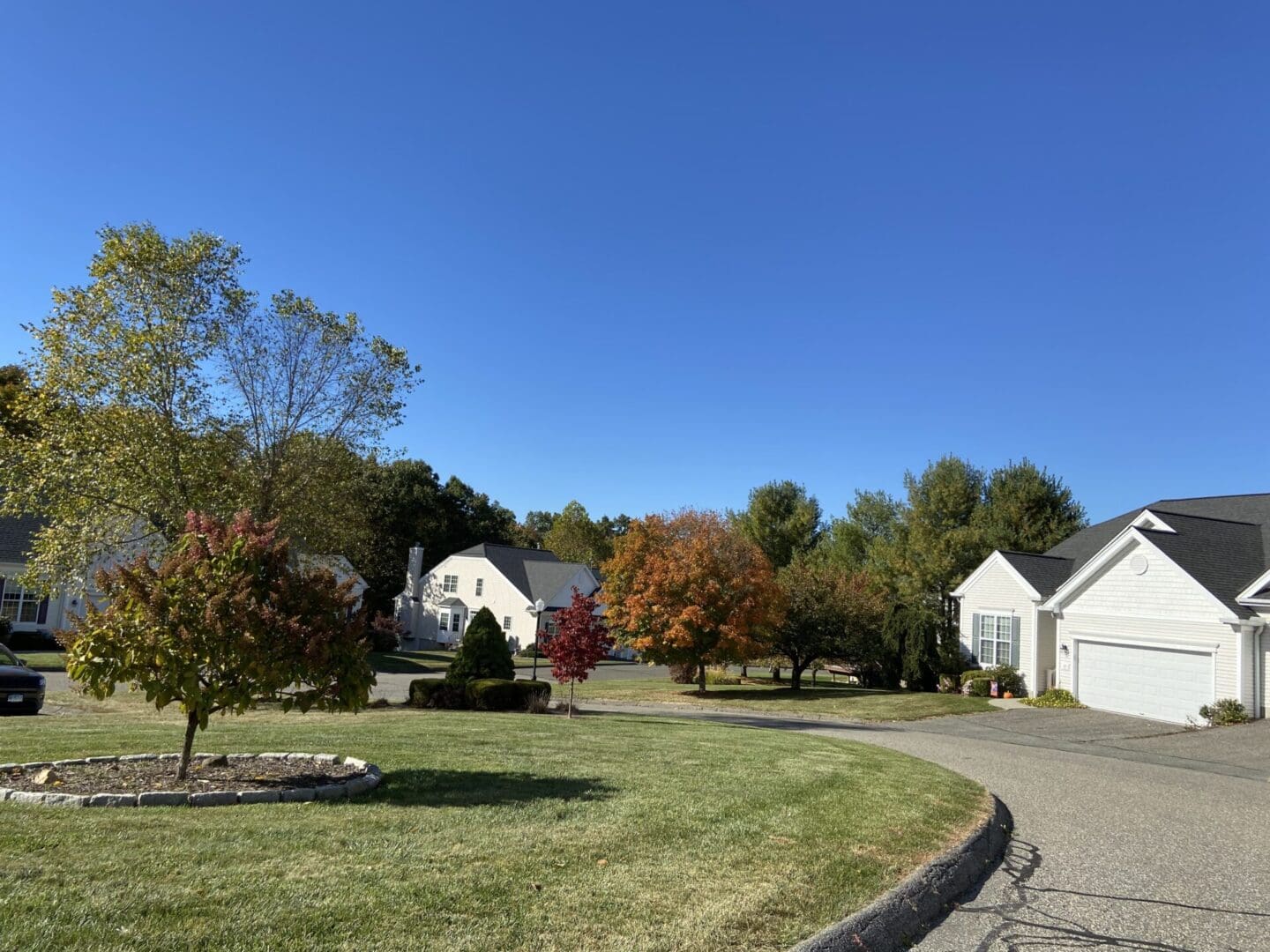 Suburban neighborhood with fall foliage.